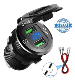 ADSDIA Quick Charge 3.0 Car Charger,12V/24V 36W Aluminum Waterproof Dual USB Fast Charger (Black)